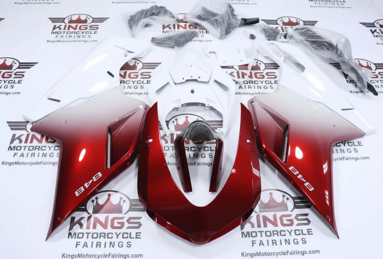 Ducati 848 Fairings (2007-2014) Red Candy, White Fade from KingsMotorcycleFairings.com