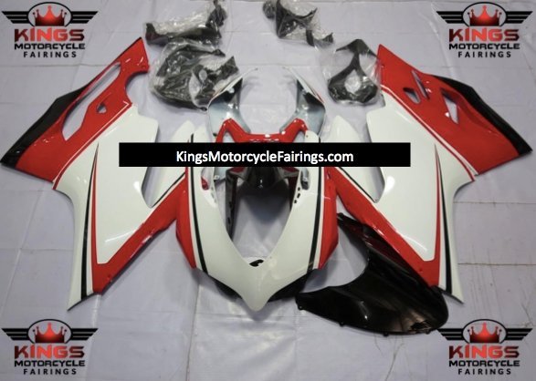 Ducati 899 Fairings (2011-2014) White, Red, Stripes from KingsMotorcycleFairings.com