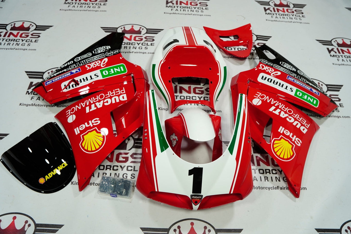 Ducati 998 (2002-2003) Red, White #1 Fairings at KingsMotorcycleFairings.com