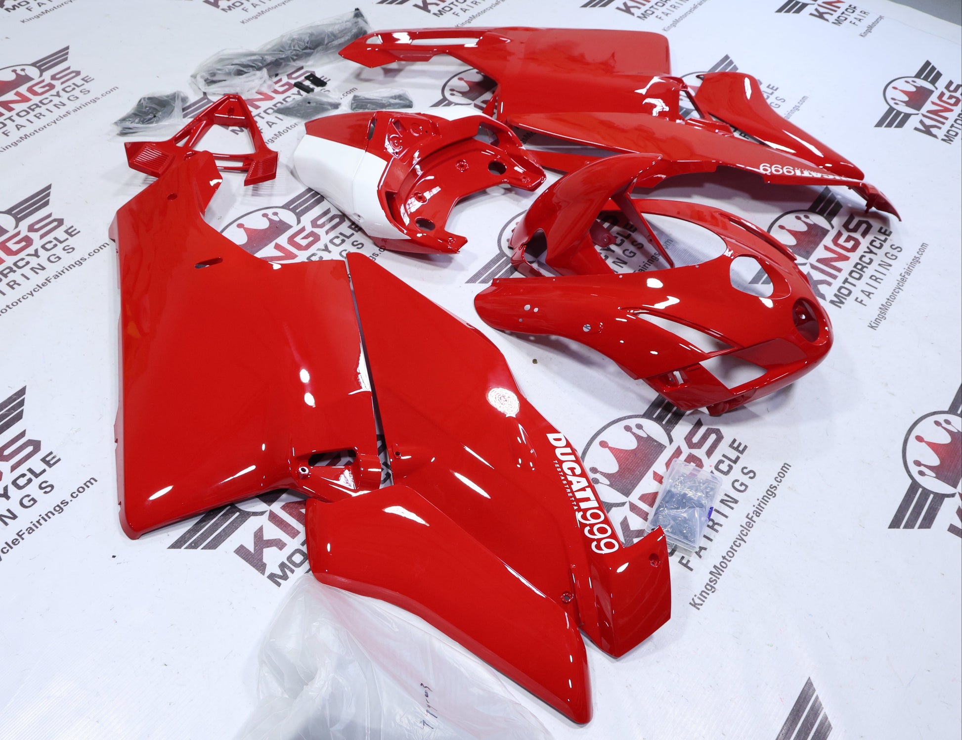 Ducati 999 Fairings (2003-2004) Gloss Red, White from KingsMotorcycleFairings.com