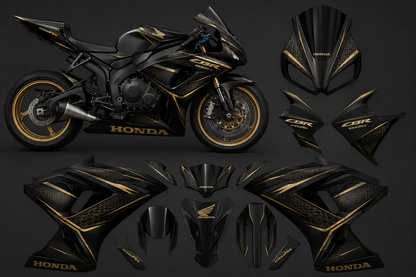 Fairing Kit for Honda CBR1000RR Fairings (2006-2007) Matte Black, Gold Honeycomb at KingsMotorcycleFairings.com