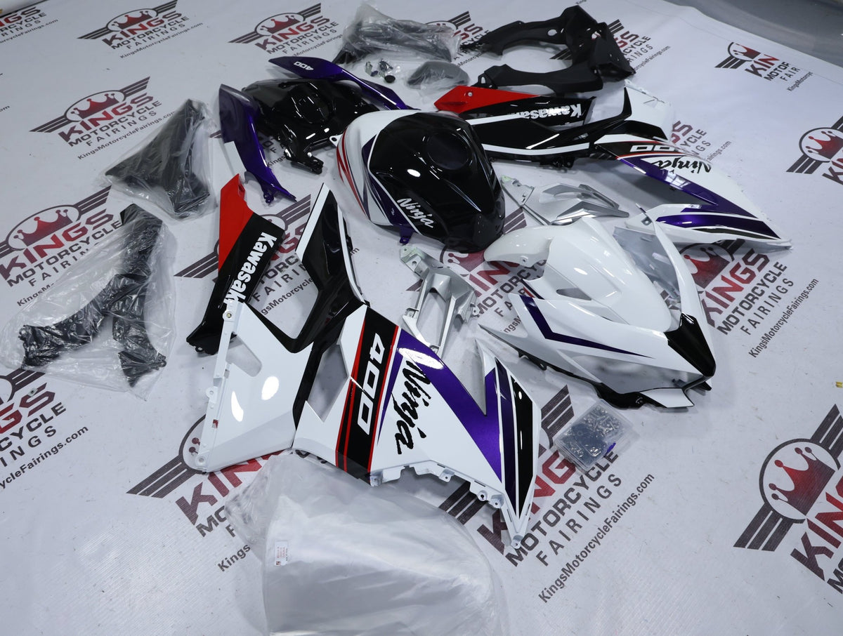 Fairing Kit for Kawasaki Ninja 400 (2018-2023) White, Purple, Black, Red from KingsMotorcycleFairings.com