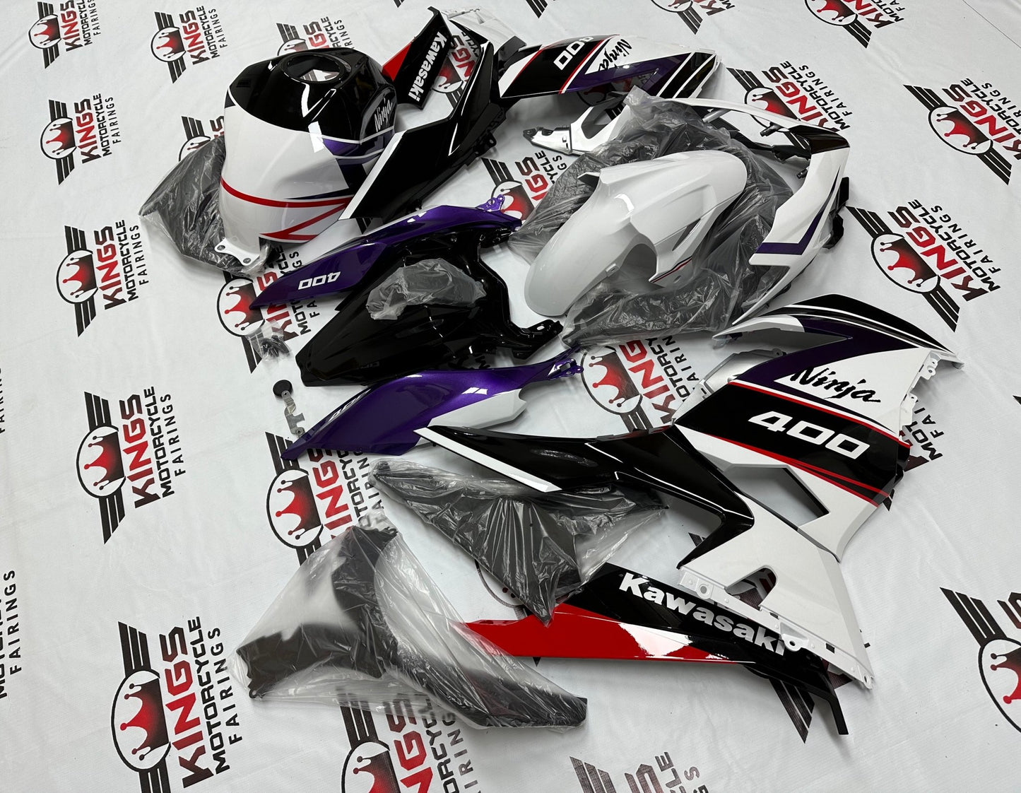 Fairing Kit for Kawasaki Ninja 400 (2018-2023) White, Purple, Black, Red from KingsMotorcycleFairings.com
