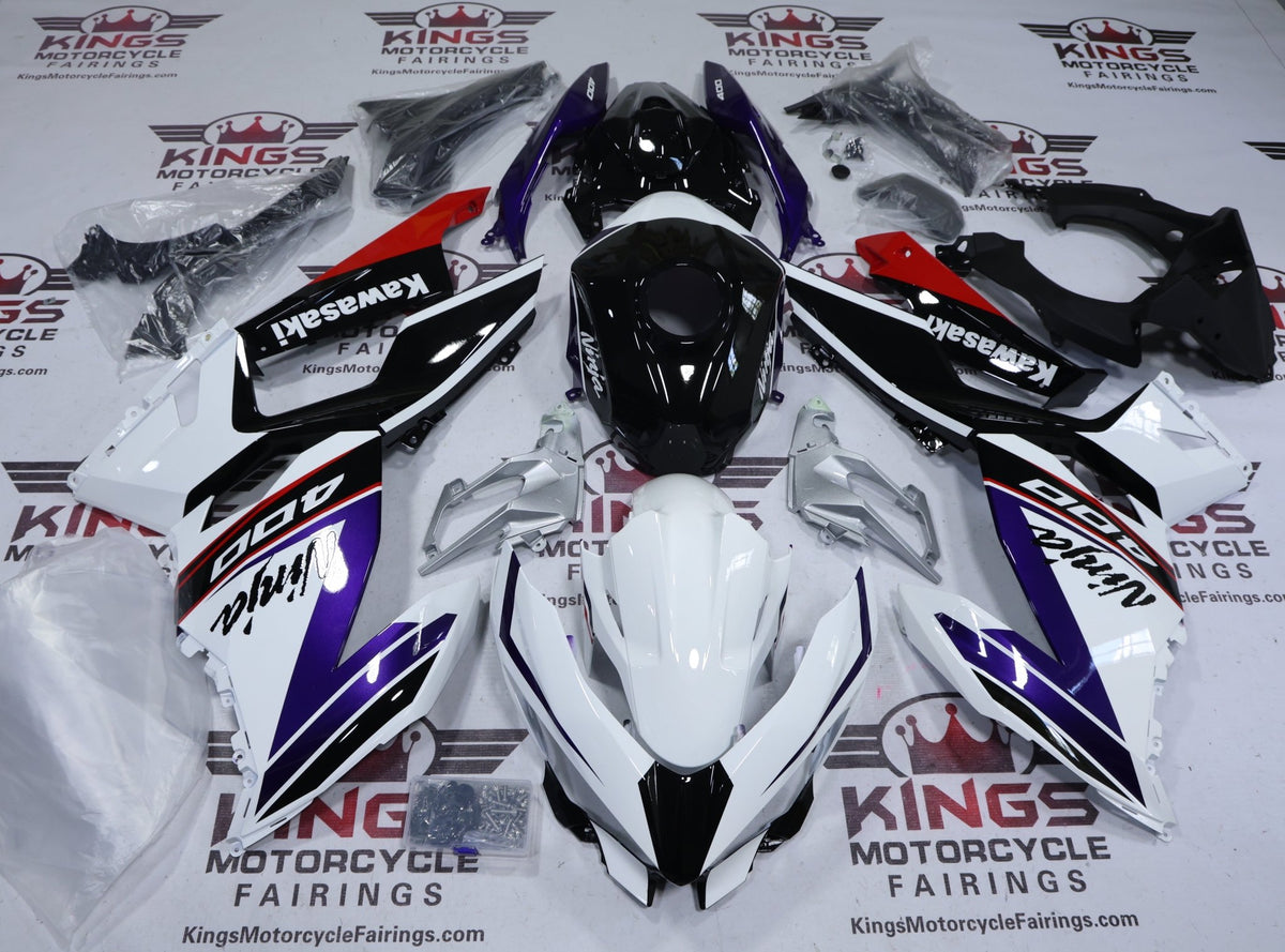 Fairing Kit for Kawasaki Ninja 400 (2018-2023) White, Purple, Black, Red from KingsMotorcycleFairings.com