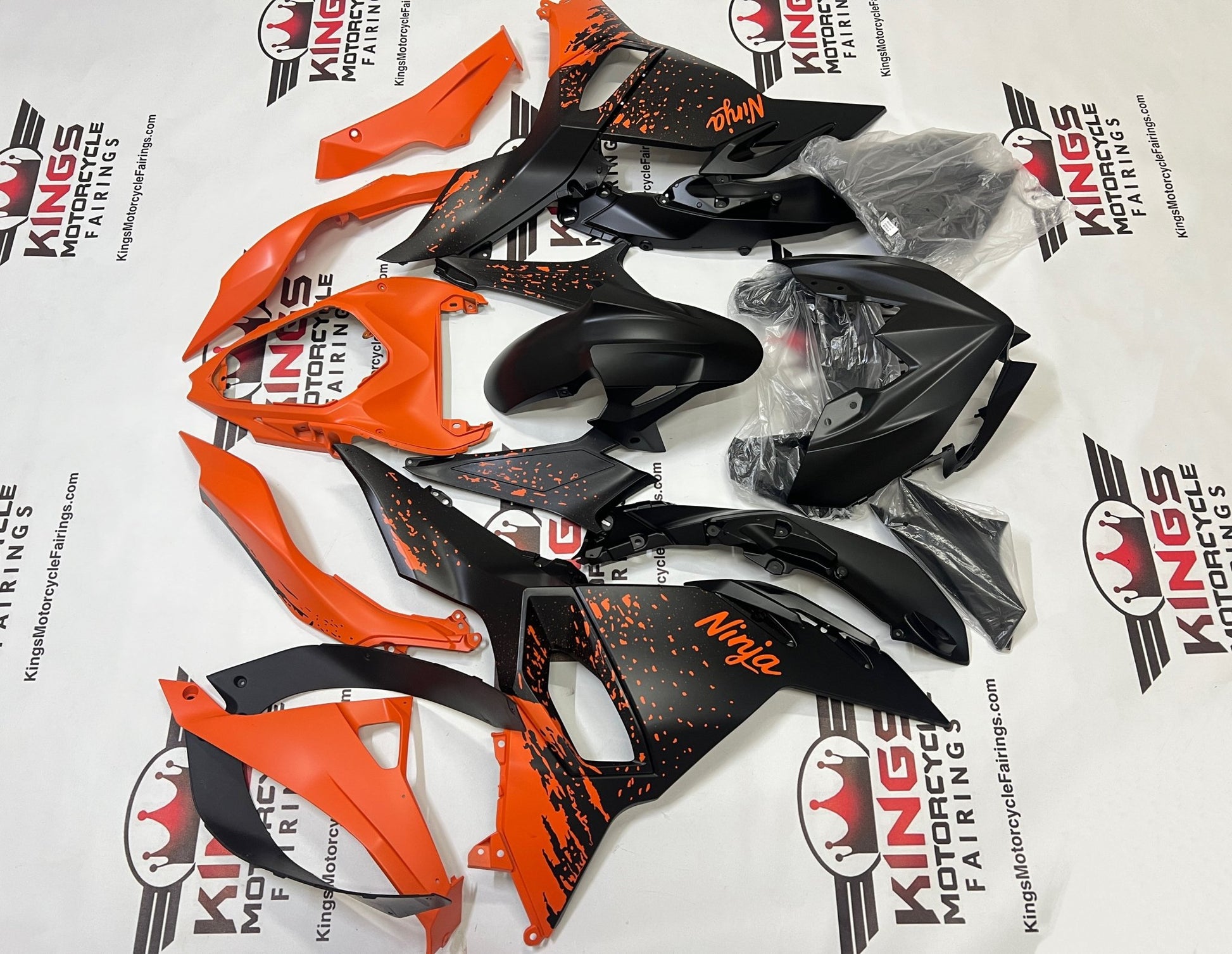 Fairing Kit for Kawasaki Ninja 500 (2024-2025) Matte Black, Matte Orange Spray at KingsMotorcycleFairings.com
