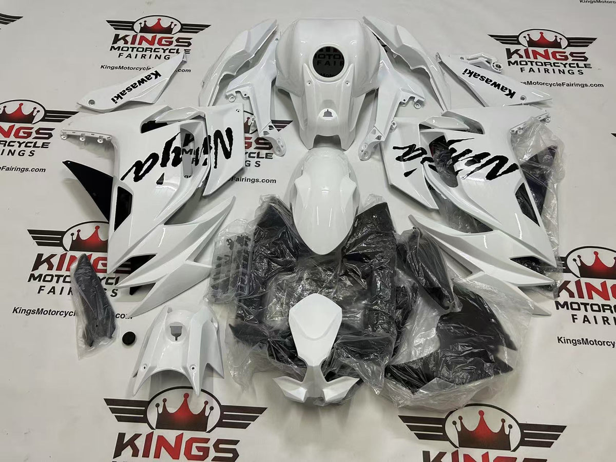 Fairing Kit for Kawasaki Ninja 650 (2020-2025) White Gloss, Black at KingsMotorcycleFairings.com