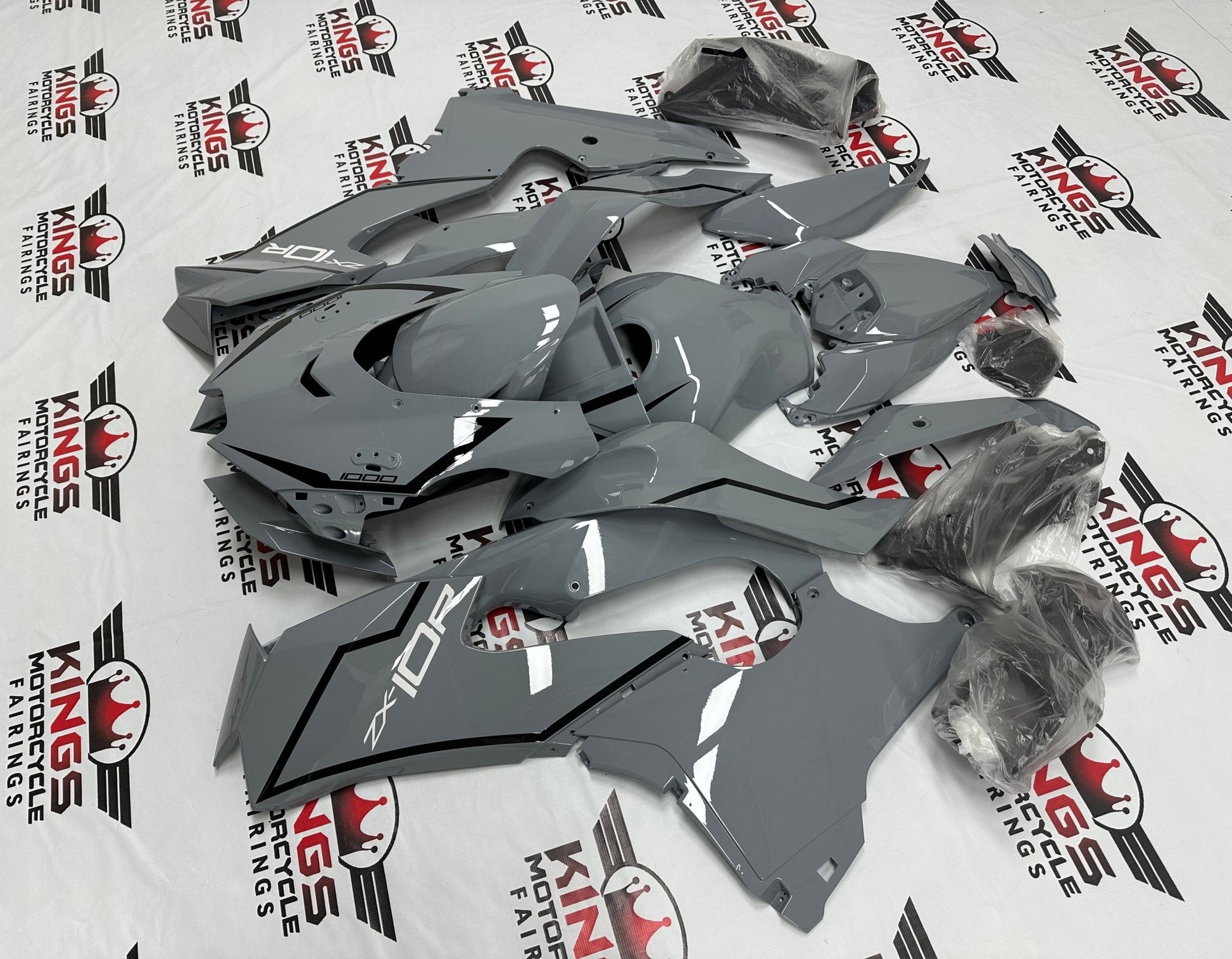 Fairing Kit for Kawasaki Ninja ZX10R (2021-2025) Nardo Gray, Black from KingsMotorcycleFairings.com