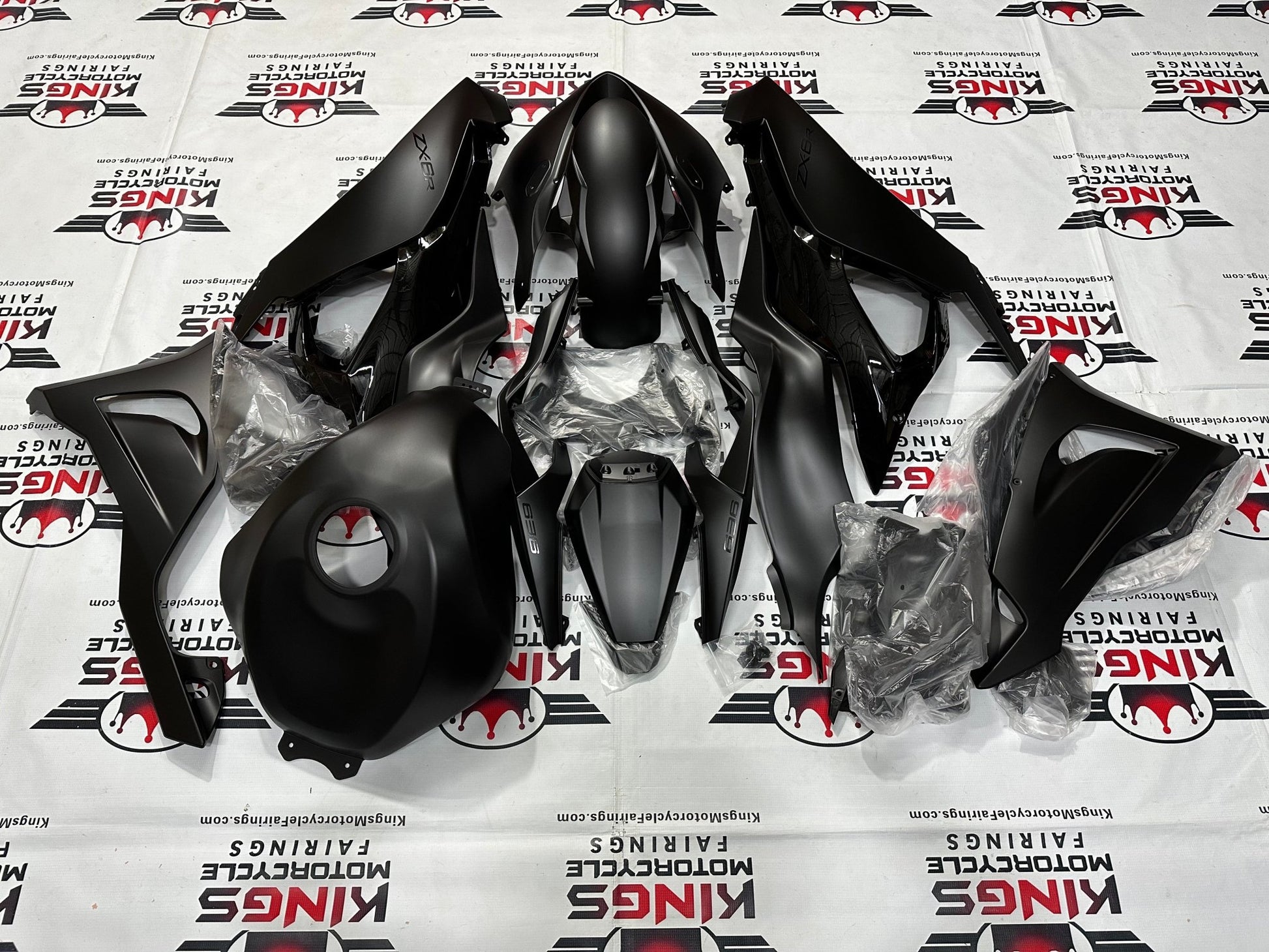 Fairing Kit for Kawasaki ZX6R 636 (2024-2025) Flat Black, Gloss Black from KingsMotorcycleFairings.com