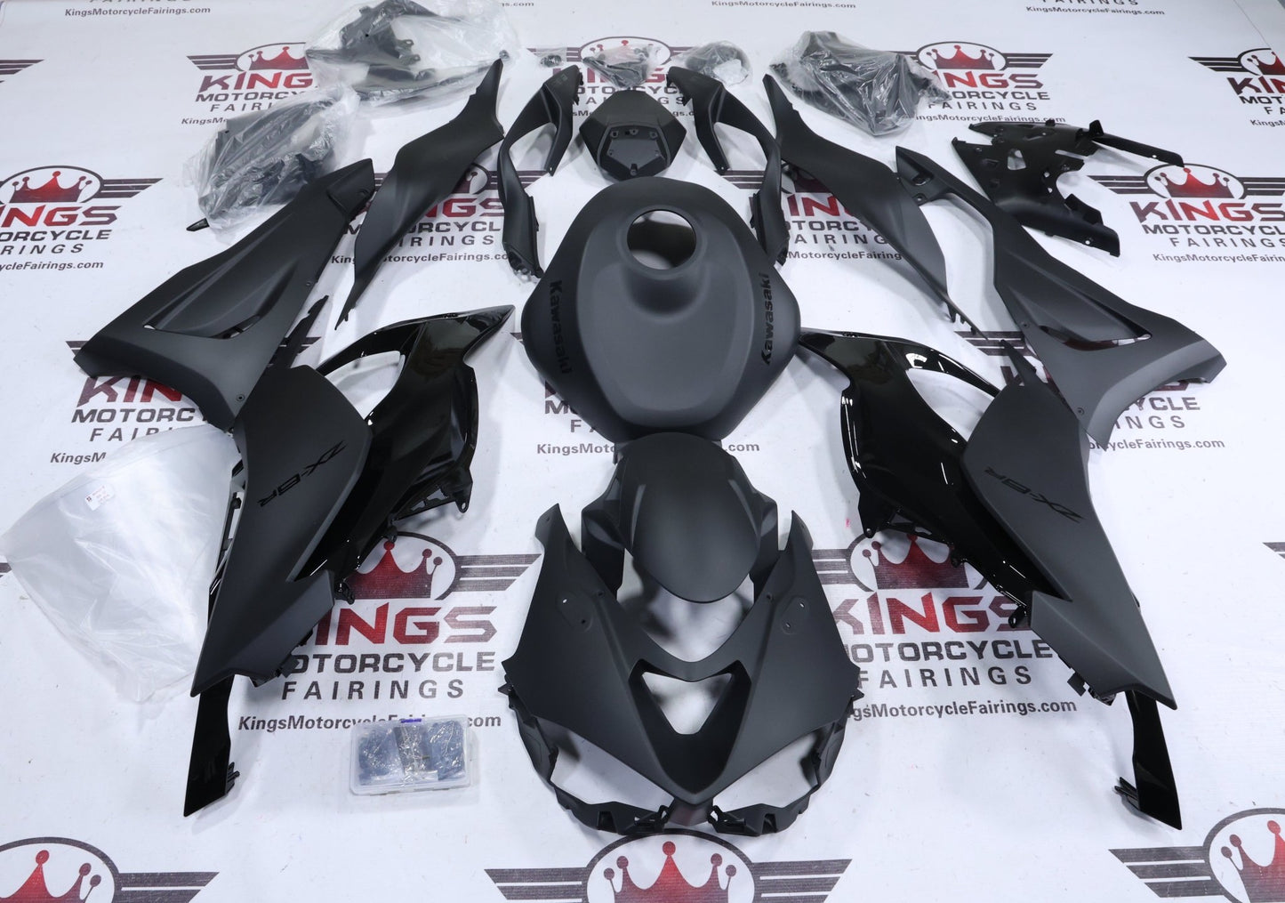 Fairing Kit for Kawasaki ZX6R 636 (2024-2025) Flat Black, Gloss Black from KingsMotorcycleFairings.com