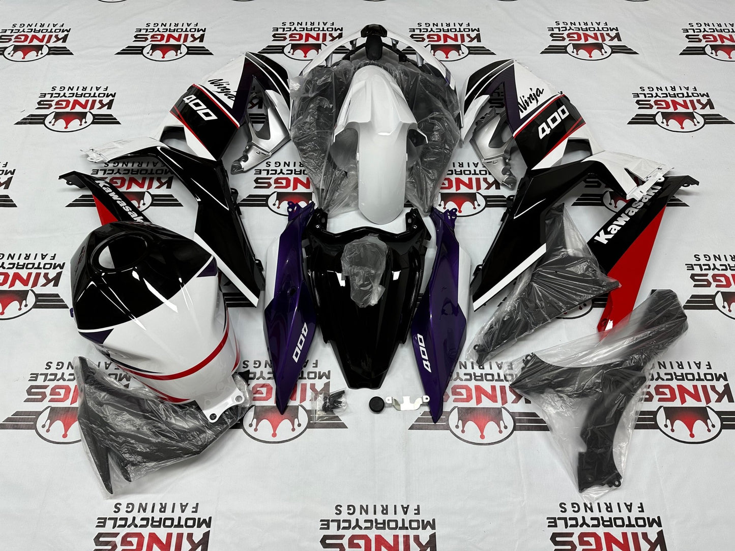 Fairing Set for Kawasaki Ninja 400 (2018-2023) White, Black, Red, Purple from KingsMotorcycleFairings.com