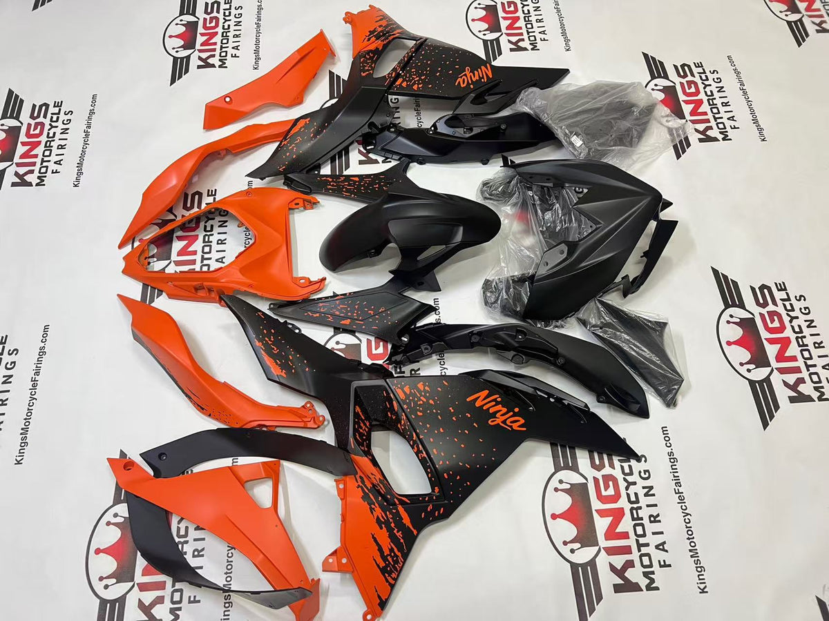 Fairing Set for Kawasaki Ninja 500 (2024-2025) Matte Black, Matte Orange Splash from KingsMotorcycleFairings.com