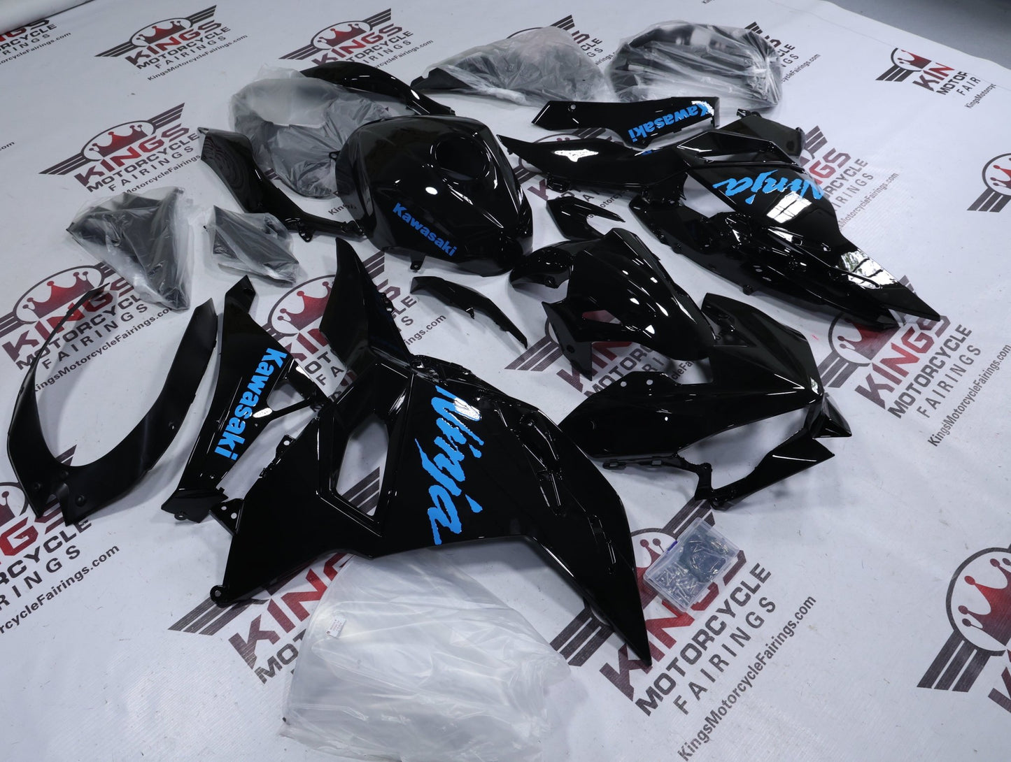 Fairing Kit for Kawasaki Ninja 500 (2024-2025) Black, Sky Blue at KingsMotorcycleFairings.com