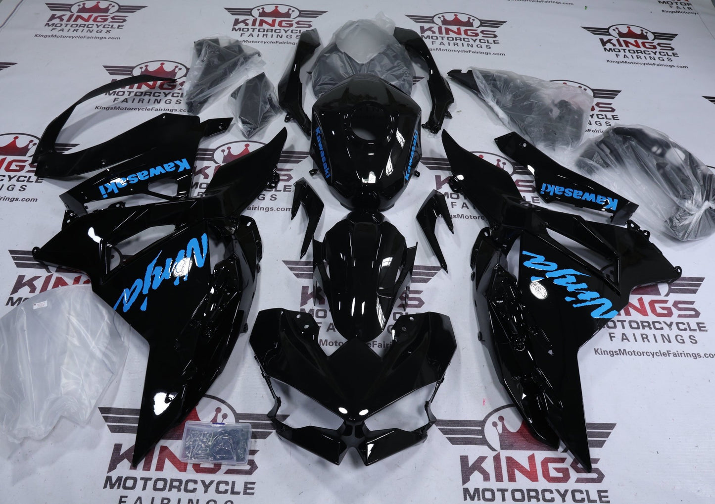 Fairing Kit for Kawasaki Ninja 500 (2024-2025) Black, Sky Blue from KingsMotorcycleFairings.com