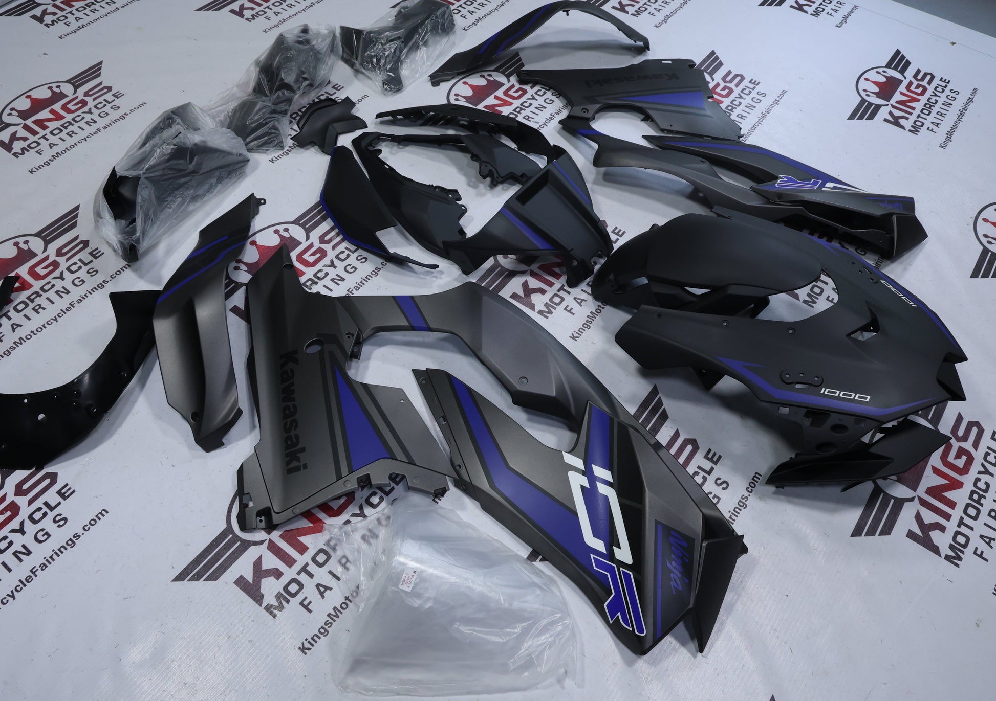 Fairing Kit for Kawasaki Ninja ZX10R (2021-2025) Matte Black, Gray, Blue, White at KingsMotorcycleFairings.com