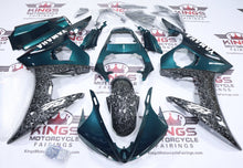 Fairing for Yamaha YZF-R6 (2003-2004) Faux Forged Carbon Fiber, Green, White from KingsMotorcycleFairings.com