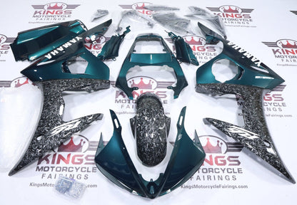 Fairing for Yamaha YZF-R6 (2003-2004) Faux Forged Carbon Fiber, Green, White from KingsMotorcycleFairings.com