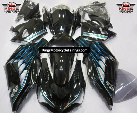 Fairing kit for a Kawasaki Ninja ZX14R (2012-2021) Black, Light Blue, Silver at KingsMotorcycleFairings.com