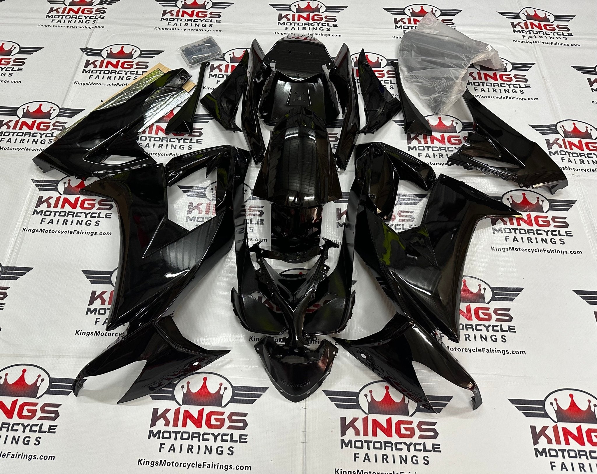  Fairing kit for a Kawasaki ZX10R (2008-2010) Black at KingsMotorcycleFairings.com.
