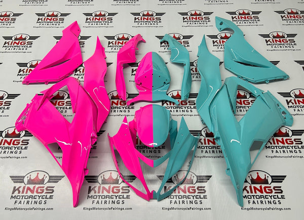 Fairing kit for a Kawasaki ZX6R 636 (2013-2018) Pink, Turquoise Blue at KingsMotorcycleFairings.com