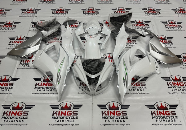 Fairing kit for a Kawasaki ZX6R 636 (2013-2018) White, Silver & Green at KingsMotorcycleFairings.com