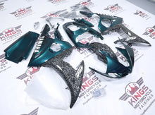 Fairing for Yamaha R6 (2003-2004) Faux Forged Carbon Fiber, Green, White at KingsMotorcycleFairings.com