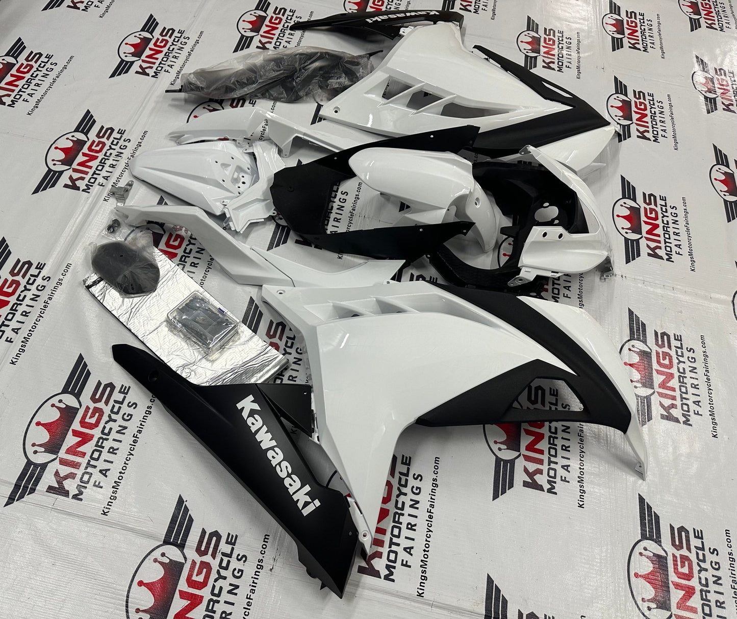 Kawasaki Ninja 300 Fairing set (2013-2024) Pearl White, Black at KingsMotorcycleFairings.com