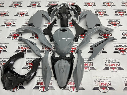 Kawasaki Ninja 400 Fairings (2018-2023) Nardo Gray, Faux Carbon Fiber at KingsMotorcycleFairings.com