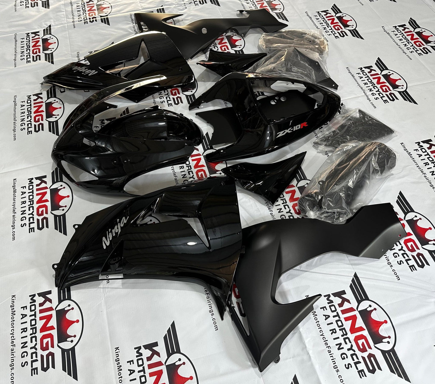 Kawasaki Ninja ZX10R Fairings (2006-2007) Black, Matte Black, Chrome at KingsMotorcycleFairings.com