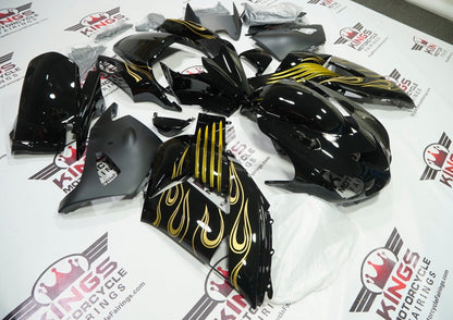 Fairing kit for a Kawasaki Ninja ZX14R (2006-2011) Black & Gold Flames at KingsMotorcycleFairings.com