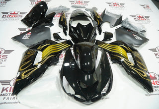 新品即決 Kawasaki Ninja ZX14R Fairings (2006-2011) Black, Gold Flames バッグ