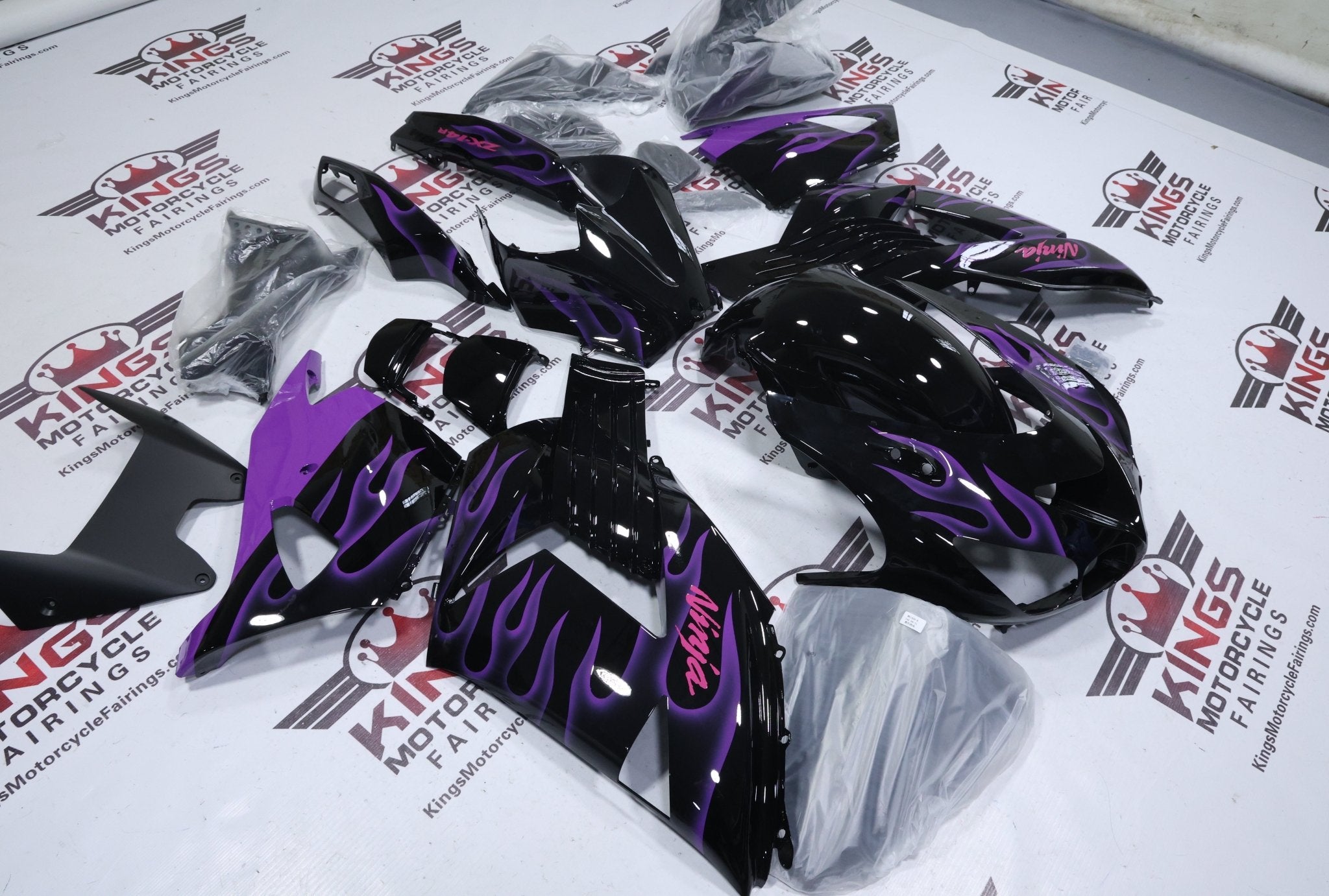 Fairings | Kawasaki ZX14R (2006-2011) Black, Purple Flames