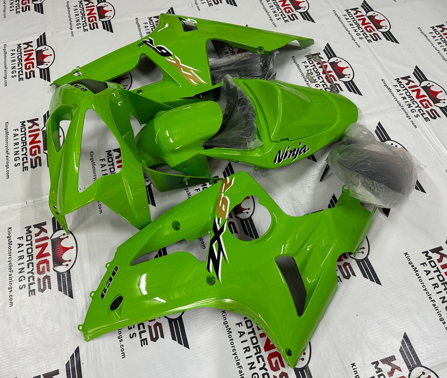 Fairing kit for a Kawasaki ZX6R 636 (2003-2004) Green, Black & Yellow at KingsMotorcycleFairings.com