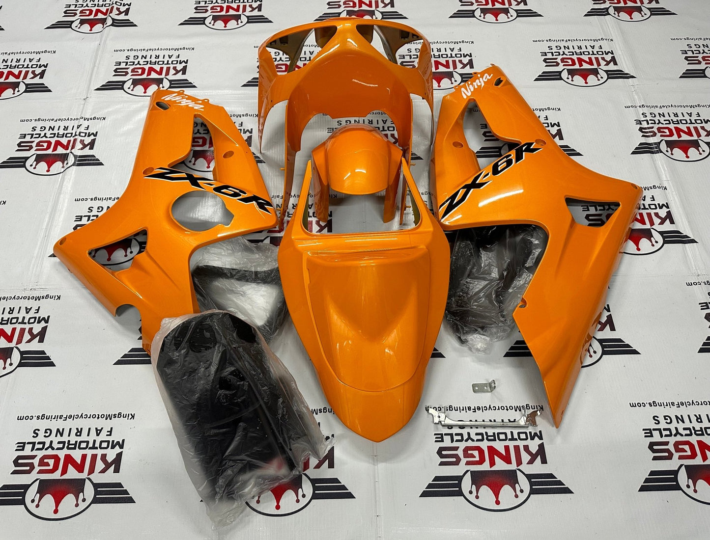 Fairing kit for a Kawasaki ZX6R 636 (2003-2004) Orange, Black & White at KingsMotorcycleFairings.com