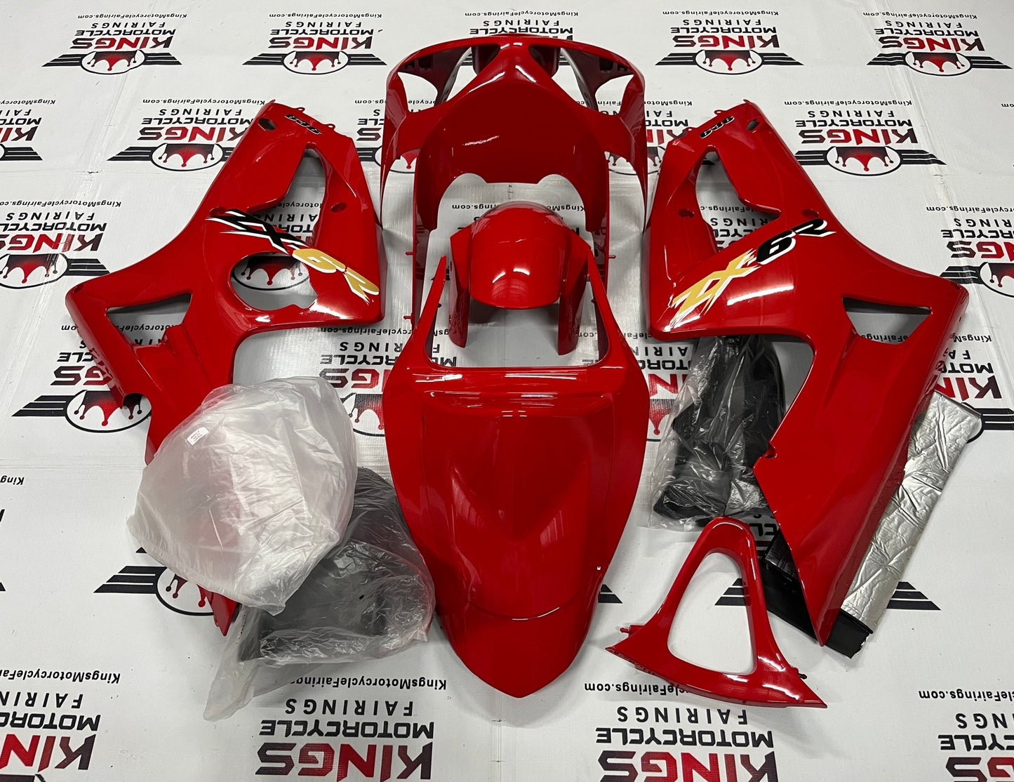 Kawasaki ZX6R 636 Fairings (2003-2004) Red, Black, Yellow Fairings at KingsMotorcycleFairings.com