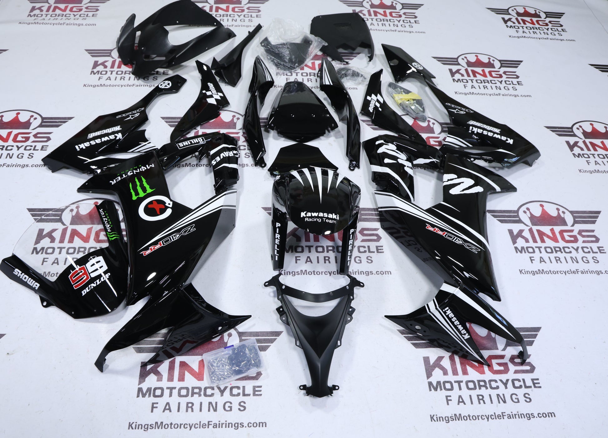 Fairings Kawasaki Ninja ZX10R (2008-2010) Black, White Stripe KRT at KingsMotorcycleFairings.com