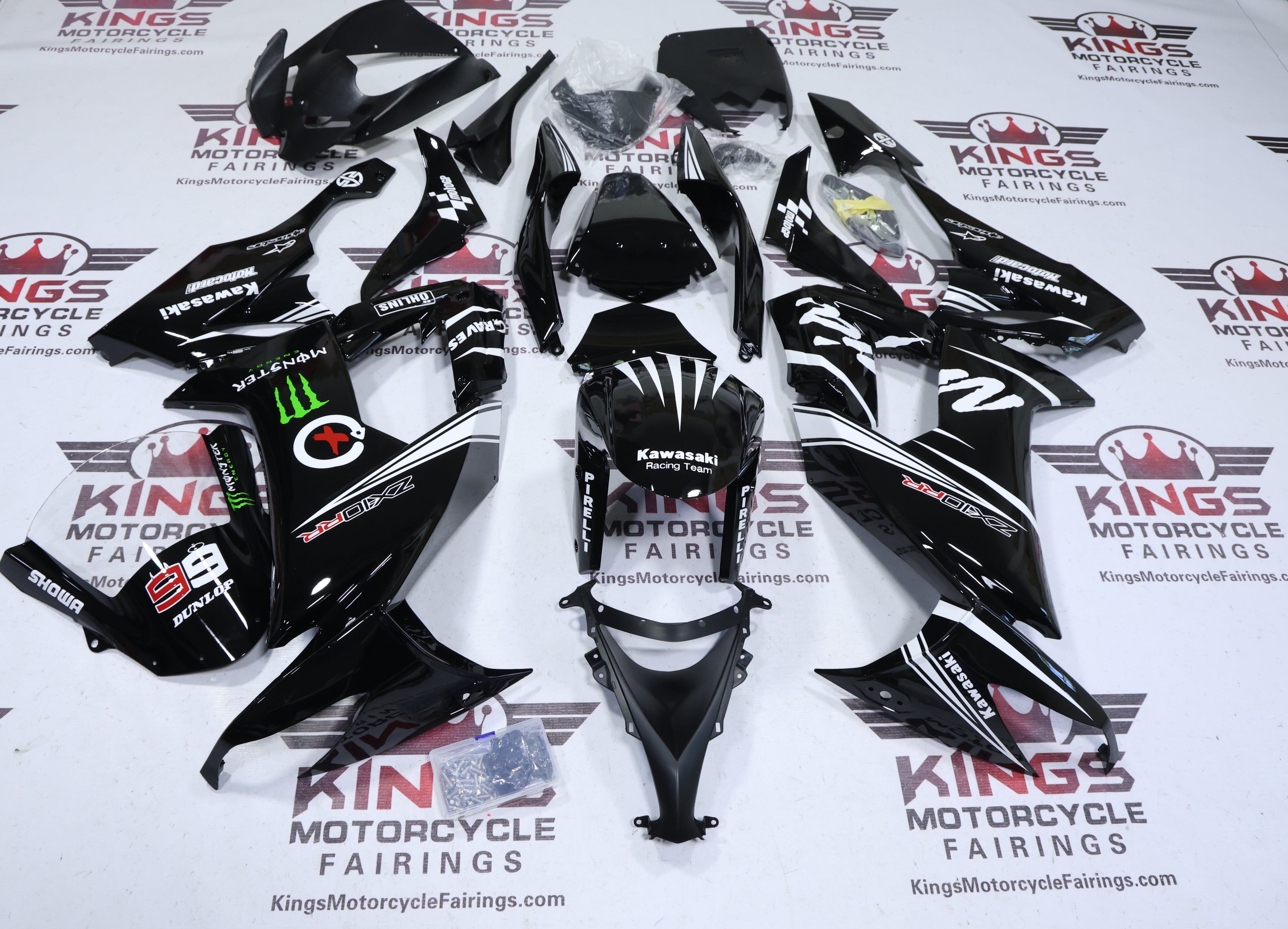 Fairings Kawasaki Ninja ZX10R (2008-2010) Black, White Stripe KRT at KingsMotorcycleFairings.com