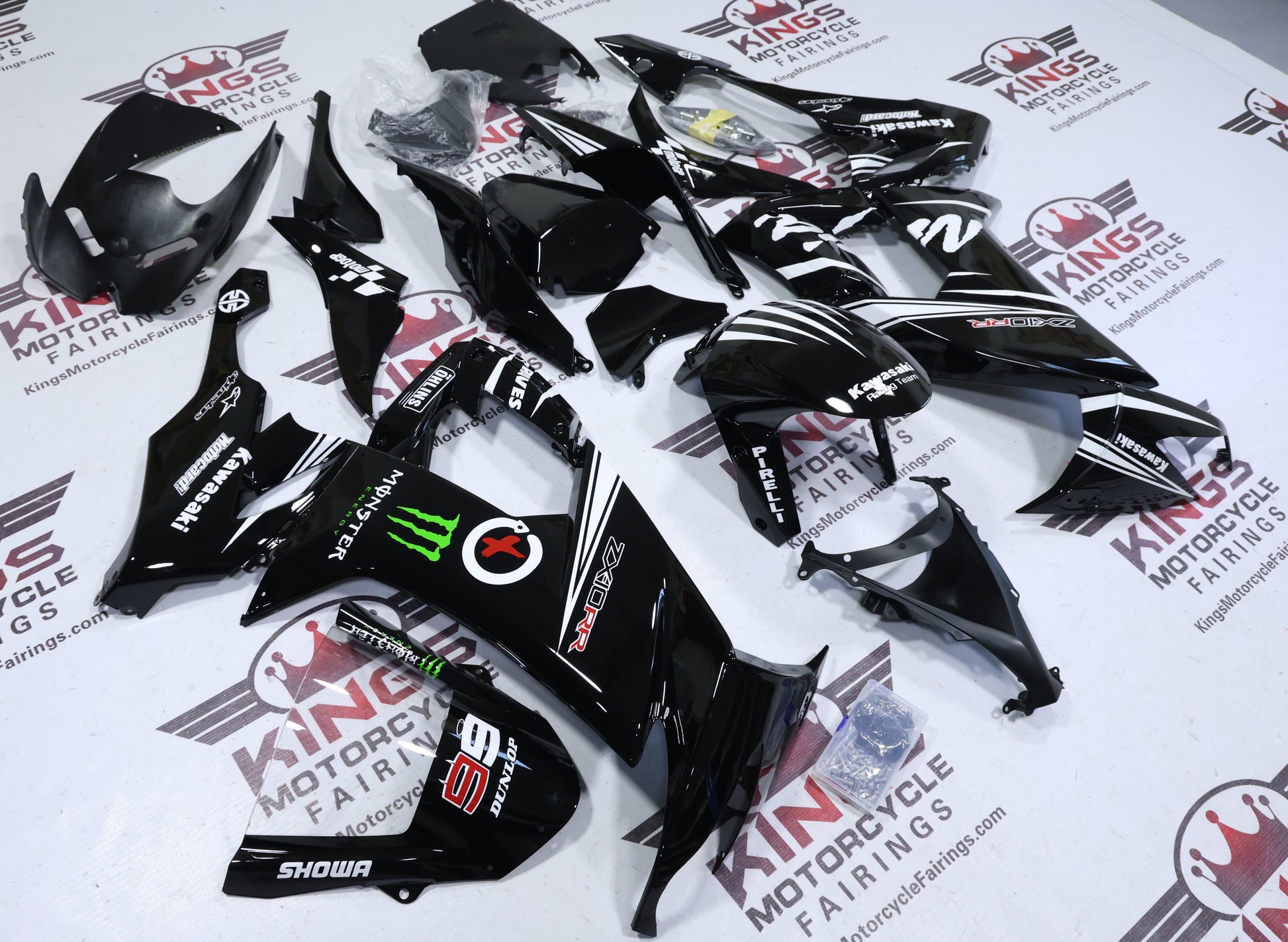 Fairings Kawasaki ZX10R (2008-2010) Black, White Stripe KRT at KingsMotorcycleFairings.com
