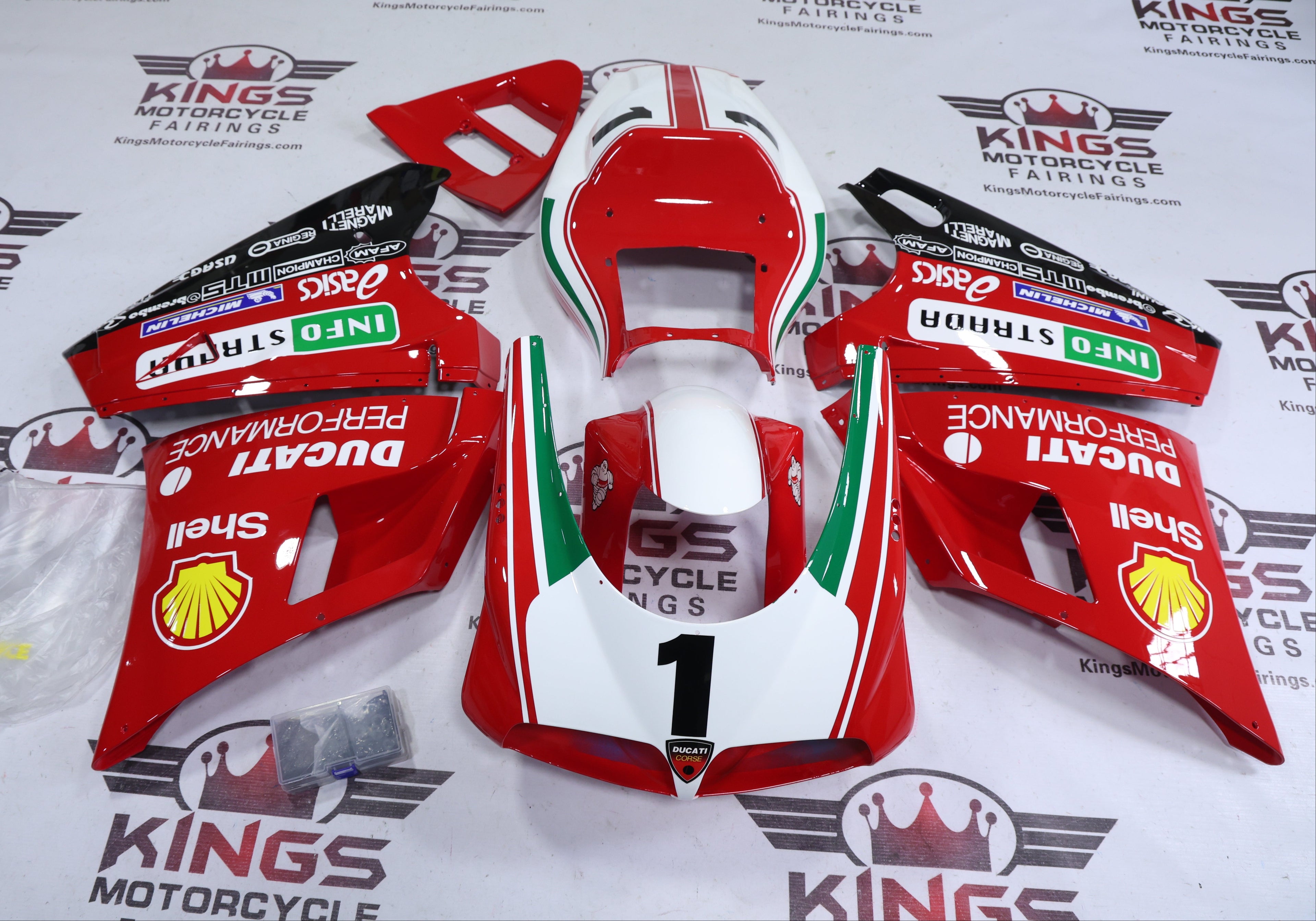 Fairings for Ducati 916 (1994-1999) Red, White Shell #1 at KingsMotorcycleFairings.com