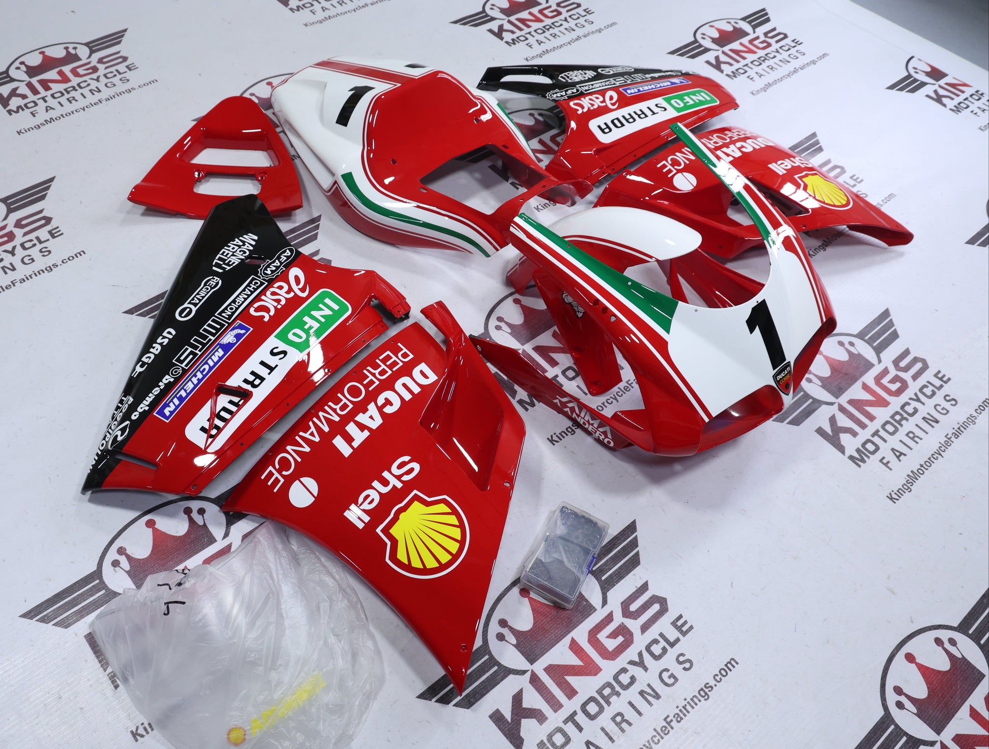 Fairings for Ducati 916 (1994-1999) Red, White Shell #1 from KingsMotorcycleFairings.com