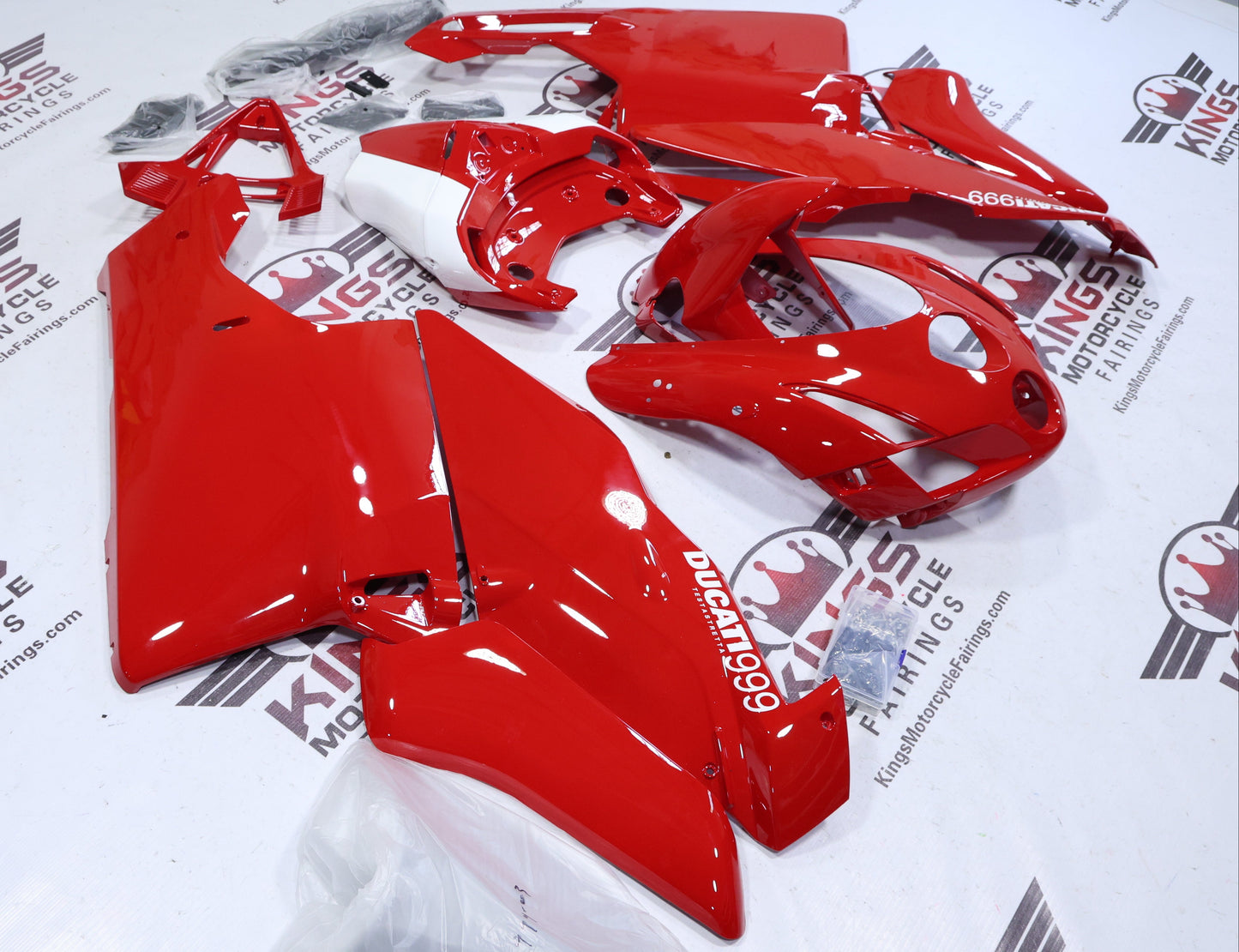 Fairings for Ducati 999 (2003-2004) Gloss Red, White at KingsMotorcycleFairings.com