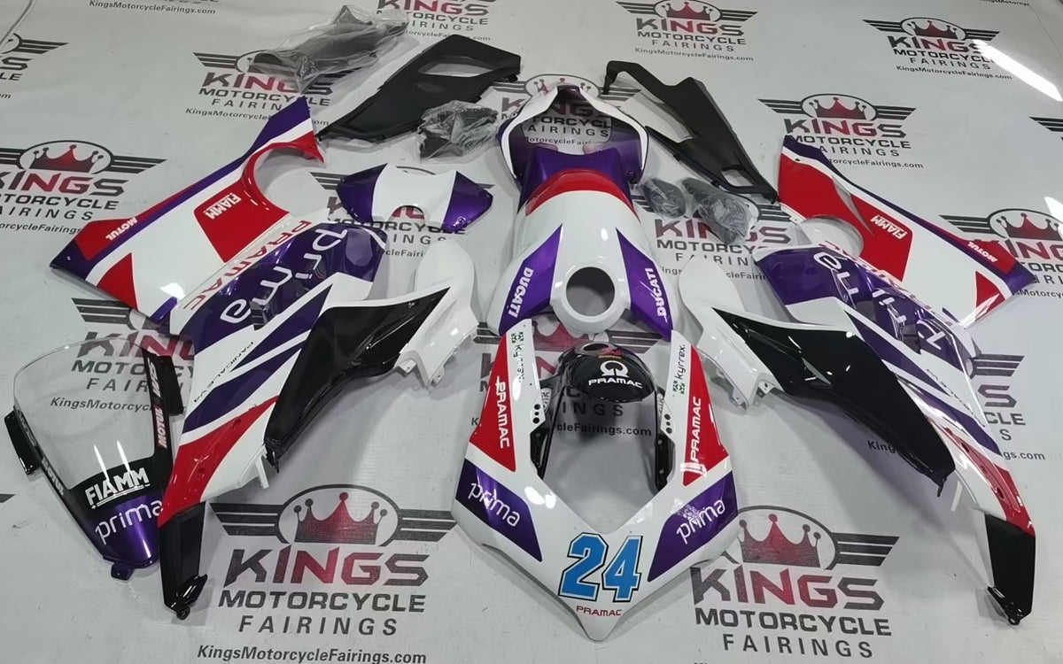 Fairings for Ducati Panigale V4S (2020-2021) White, Red, Purple Pramac at KingsMotorcycleFairings.com