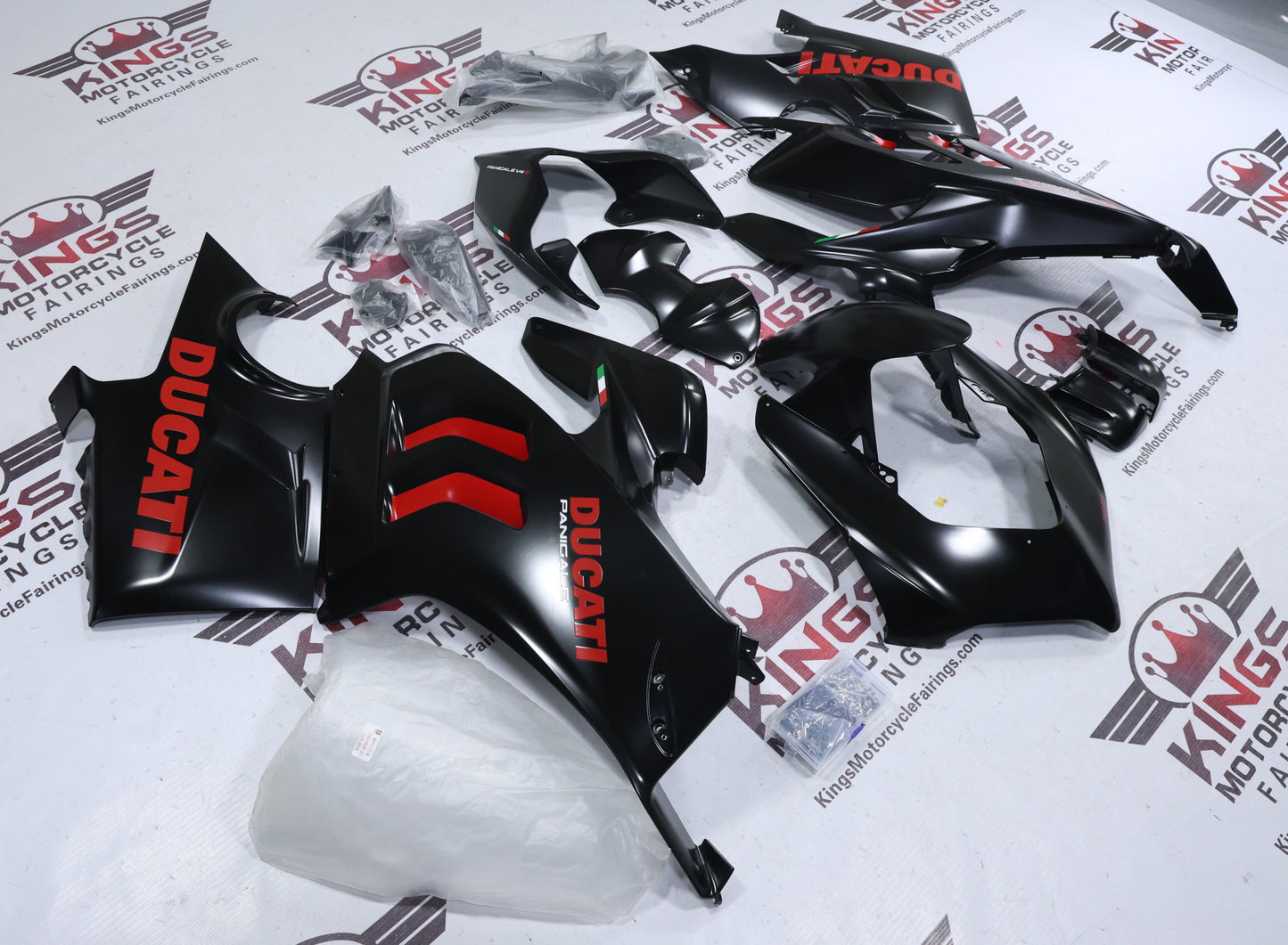 Fairings for Ducati Panigale V4S (2022-2024) Satin Black, Red from KingsMotorcycleFairings.com