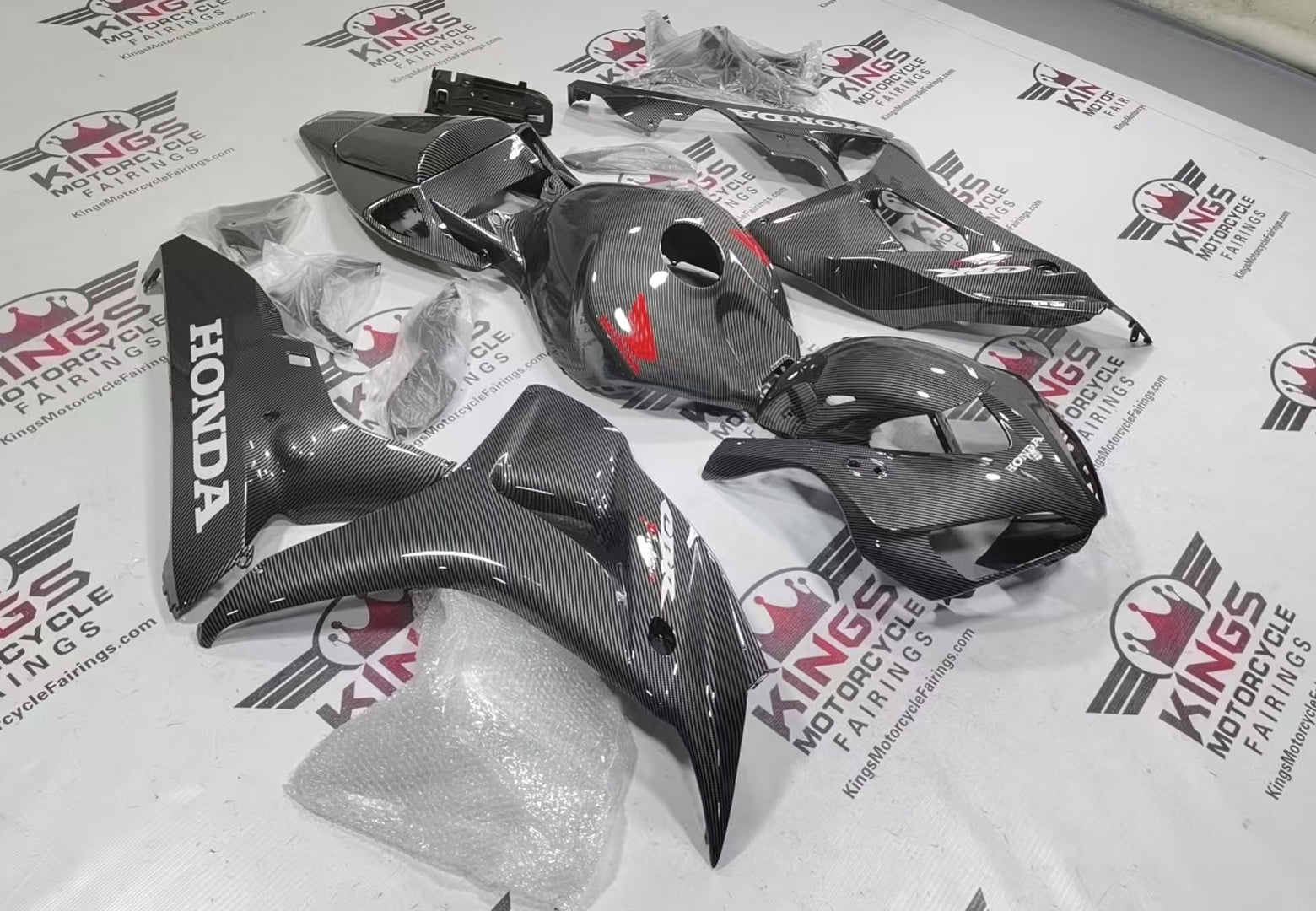 Fairings for Honda CBR1000RR (2006-2007) Faux Carbon Fiber, White, Red at KingsMotorcycleFairings.com