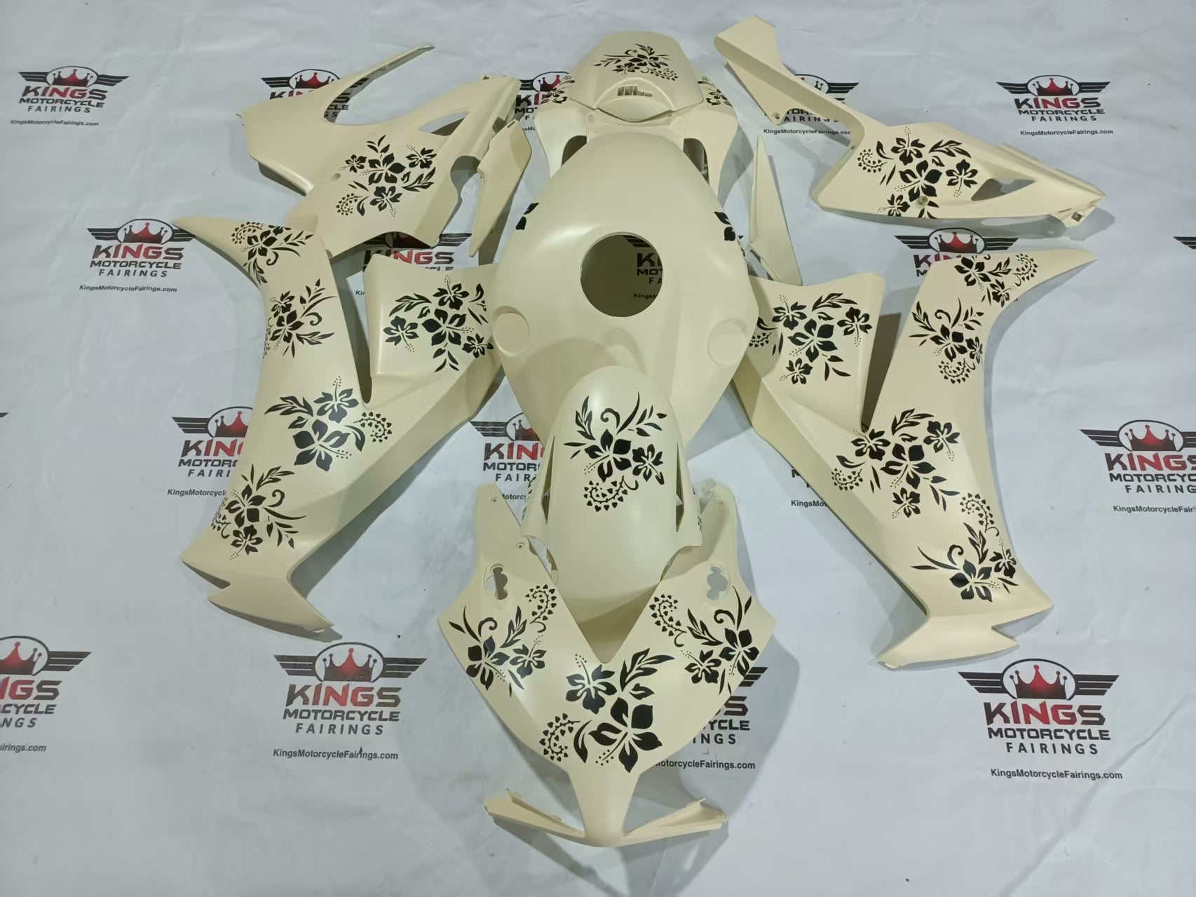Fairings for Honda CBR1000RR (2012-2016) Matte Cream, Black Flowers at KingsMotorcycleFairings.com