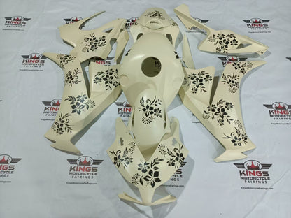Fairings for Honda CBR1000RR (2012-2016) Matte Cream, Black Flowers at KingsMotorcycleFairings.com