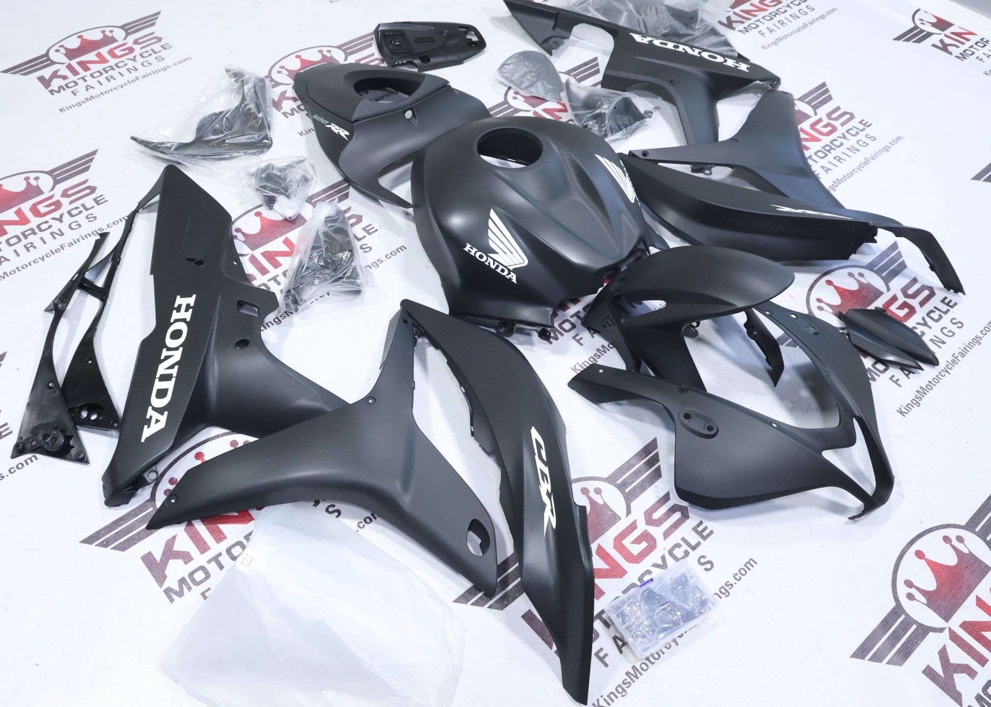 Fairings for Honda CBR600RR (2007-2008) Matte Black, White at KingsMotorcycleFairings.com