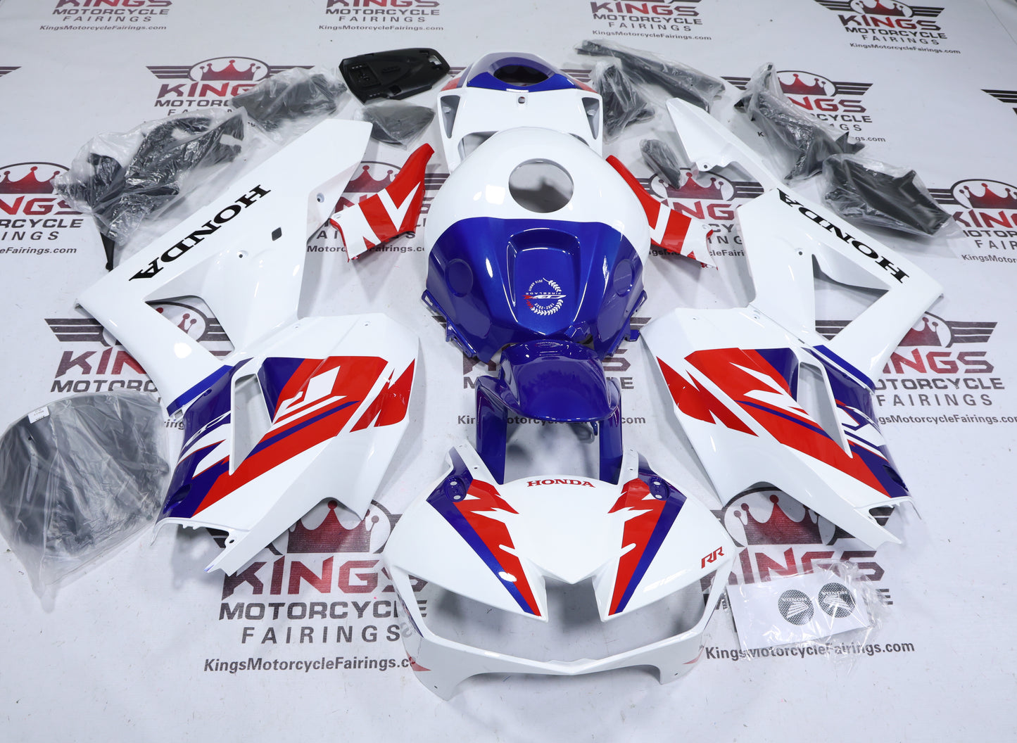 Fairings for Honda CBR600RR (2013-2023) HRC White, Red, Blue at KingsMotorcycleFairings.com