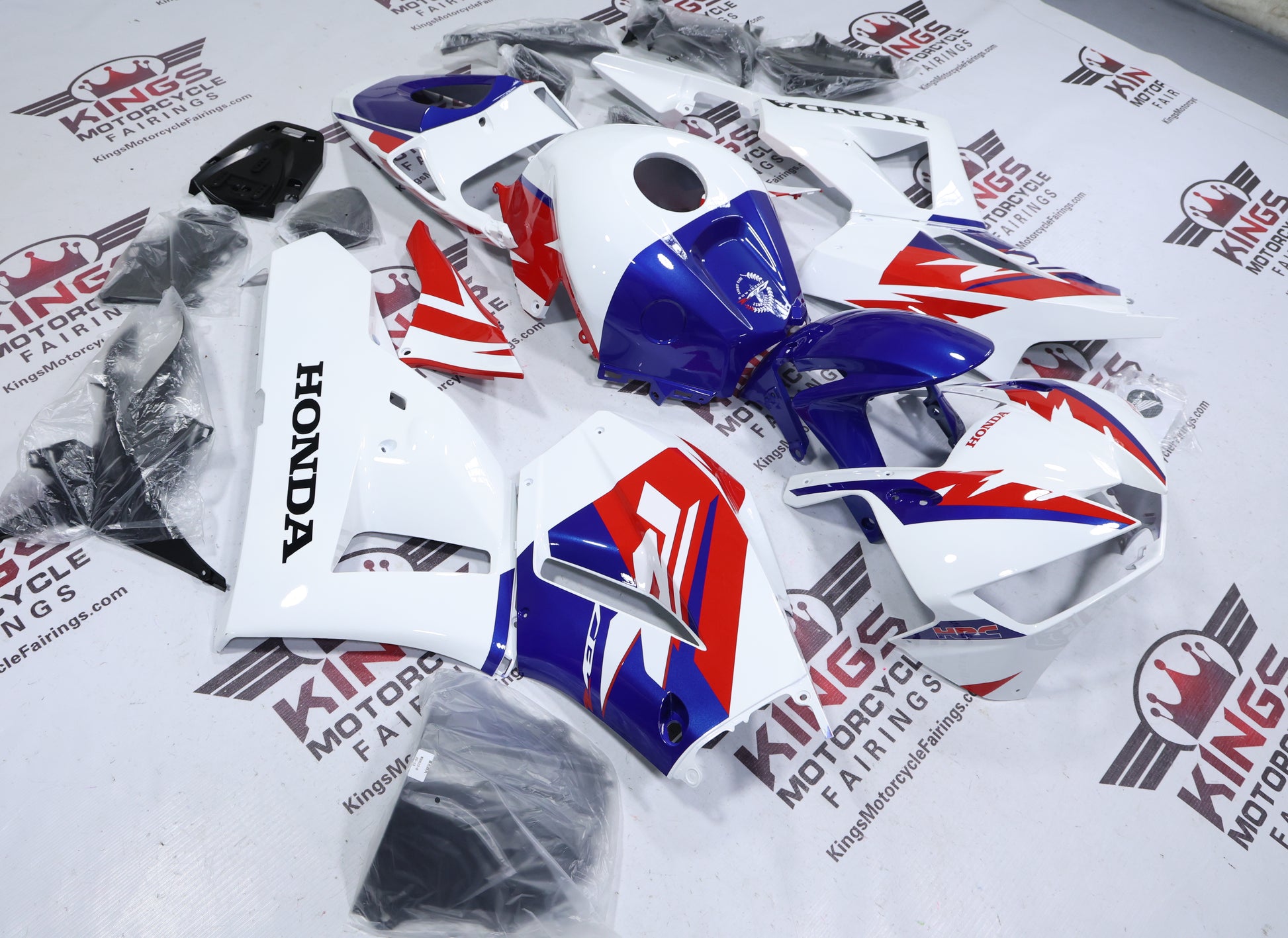Fairings for Honda CBR600RR (2013-2023) HRC White, Red, Blue from KingsMotorcycleFairings.com