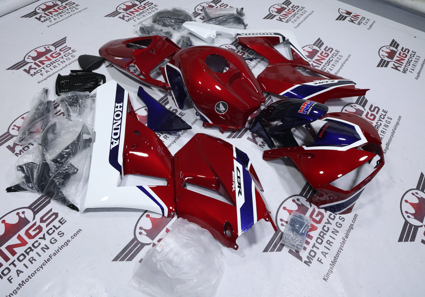 Fairings for Honda CBR600RR (2024-2025) Candy Red, Dark Blue, White at KingsMotorcycleFairings.com