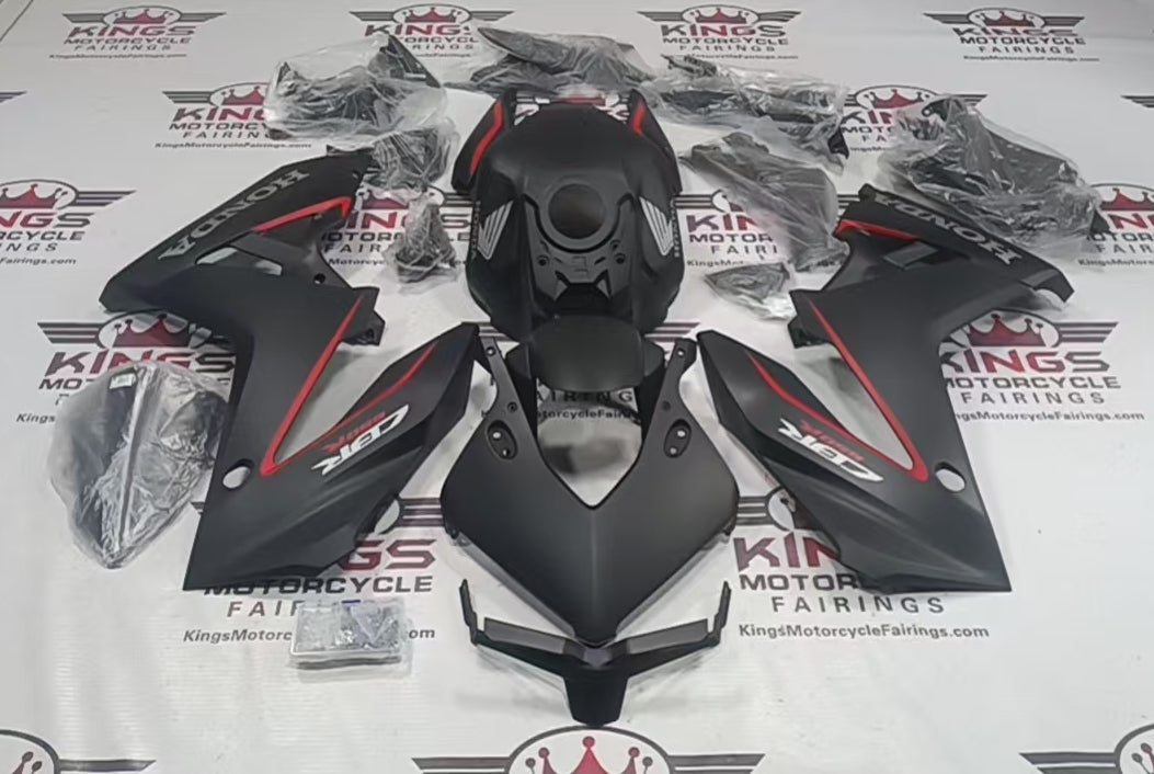 Fairings for Honda CBR650R (2024-2025) Matte Black, Red Pinstripe at KingsMotorcycleFairings.com